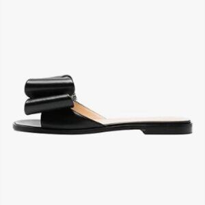 Wansseny Black Open Toe Bowknot Slip on Mules Ladies Comfy Indoor Outdoor Flat